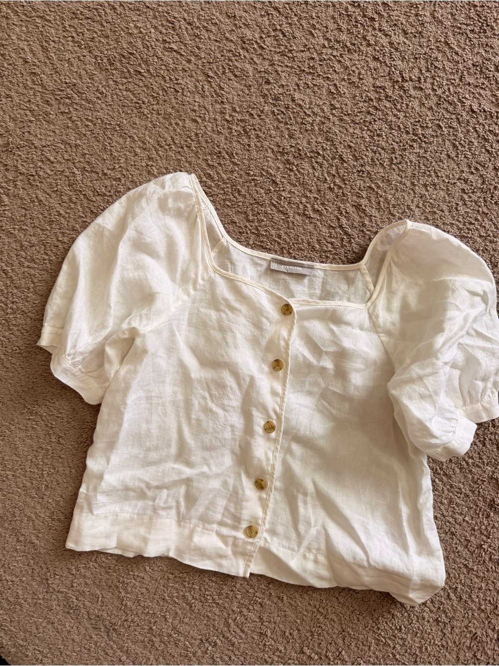 Everlane Cream Puff Sleeve Button-Front Linen Top